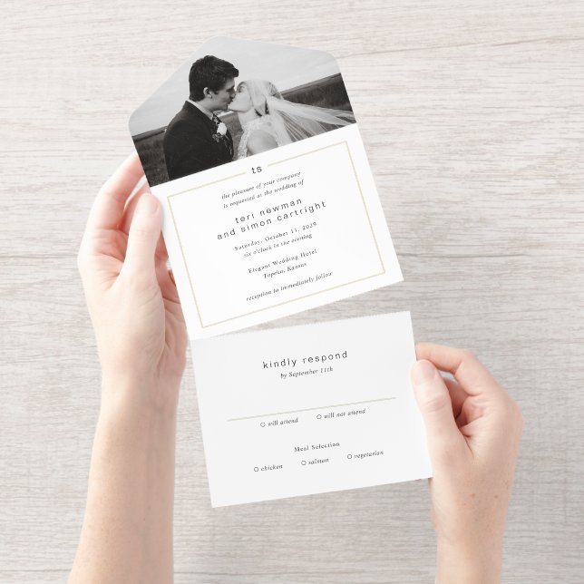 Timeless Black and White Monogram Modern Wedding All In One Invitation (Tearaway)