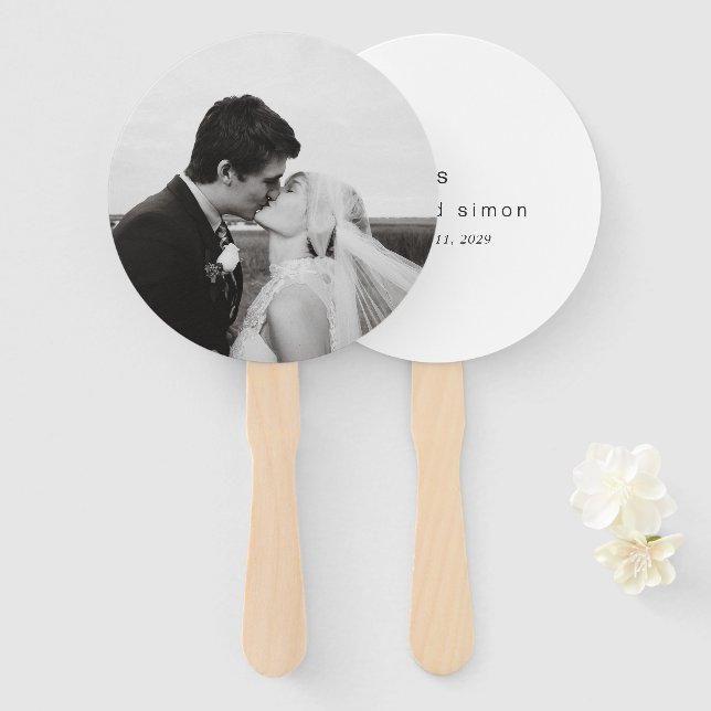 Timeless Black and White Monogram Modern Wedding Hand Fan (Front and Back)
