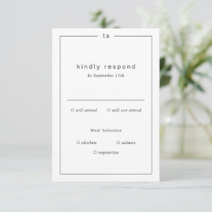 Timeless Black and White Monogram Modern Wedding RSVP Card