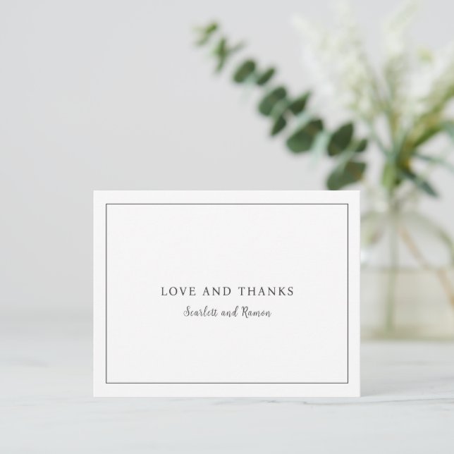 Timeless Black and White Photo Elegant Wedding Thank You Card (Standing Front)