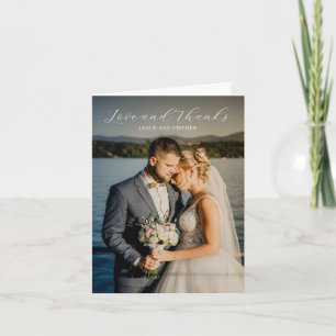 Timeless Black and White Photo Elegant Wedding Thank You Card