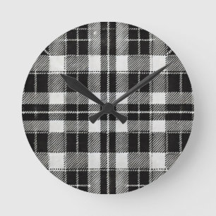 Timeless Black and White Plaid Pattern Round Clock