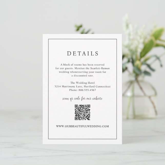 Timeless Black and White QR Code Elegant Wedding Enclosure Card (Standing Front)