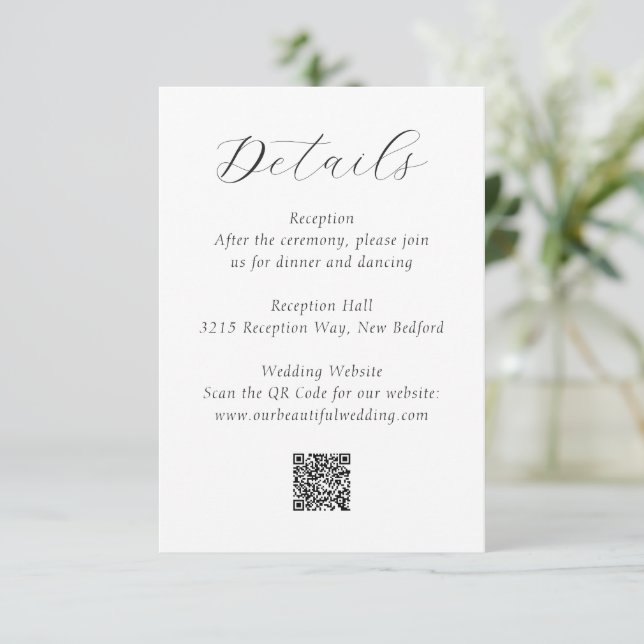 Timeless Black and White QR Code Elegant Wedding Enclosure Card (Standing Front)