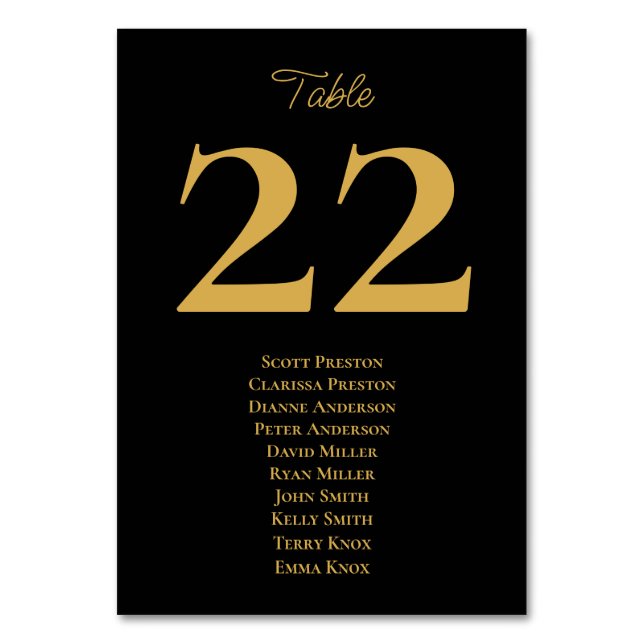 Timeless Black Gold Wedding Seating Assignment Table Number (Front)