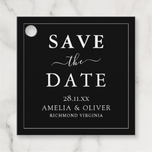 Timeless Black Minimalist Wedding Save The Date Favour Tags