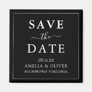 Timeless Black Minimalist Wedding Save The Date Magnet