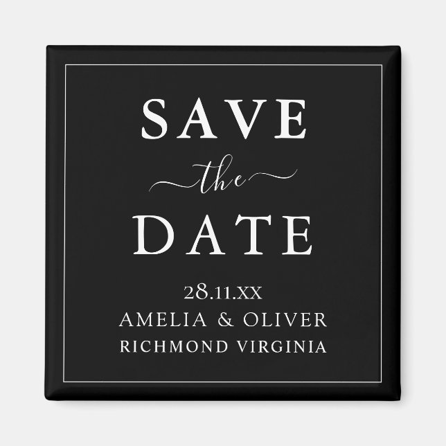 Timeless Black Minimalist Wedding Save The Date Magnet (Front)