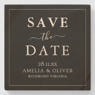 Timeless Black Minimalist Wedding Save The Date Stone Coaster