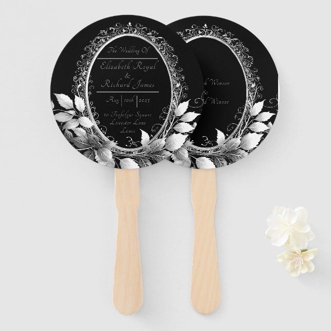 Timeless black-tie wedding celebration hand fan (Front and Back)