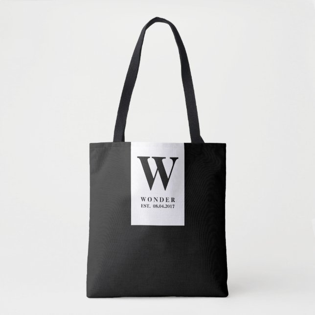 Timeless Black Wedding Monogram | Minimalist Desig Tote Bag (Front)