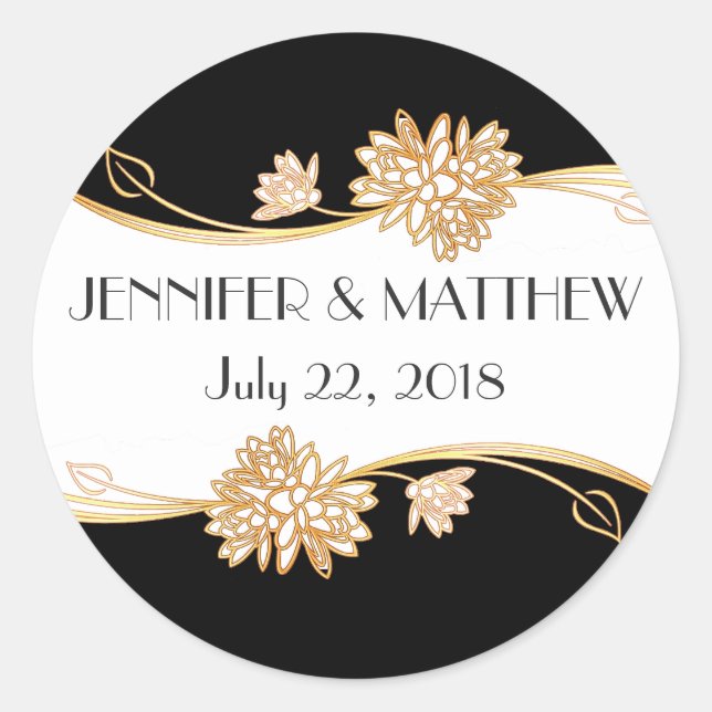 Timeless Black, White and Gold Wedding Sticker (Front)