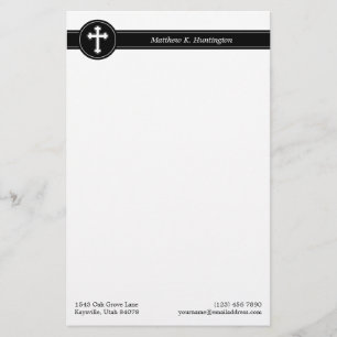 Timeless Black White Cross Name & Contact Info Stationery
