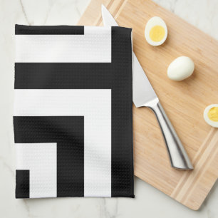 Timeless Black White Greek Key Simple Tea Towel