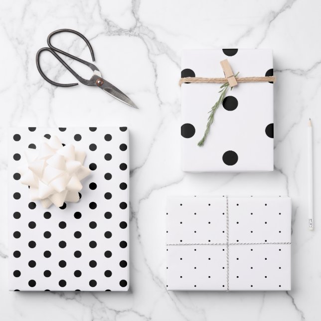 Timeless Black White Polka Dot Gift Wrapping Paper (Front)