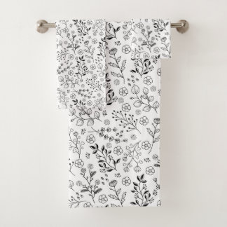 Timeless Bloom: Hand-Drawn Floral Elegance Bath Towel Set