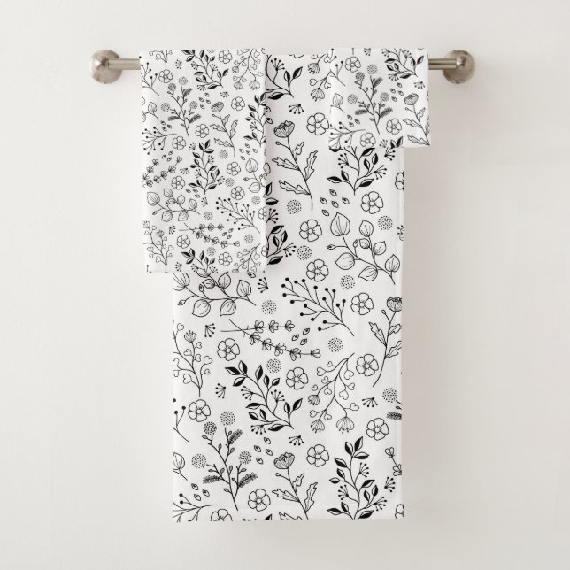 Timeless Bloom: Hand-Drawn Floral Elegance Bath Towel Set (Insitu)