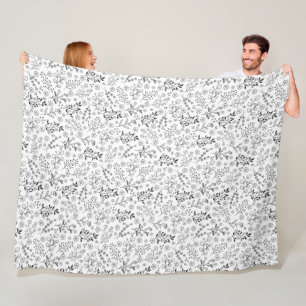 Timeless Bloom: Hand-Drawn Floral Elegance Fleece Blanket