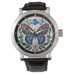 Timeless Bloom" - Stained Glass Butterfly Watch