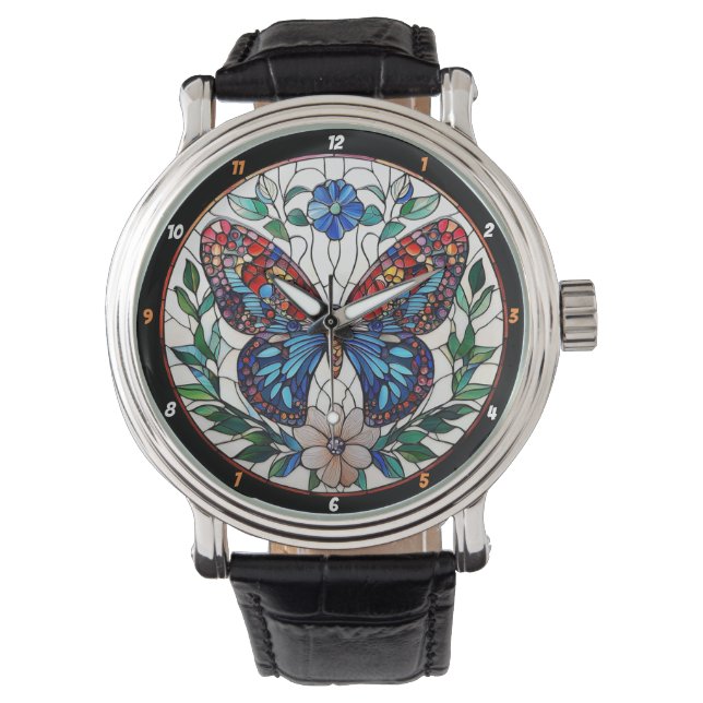 Timeless Bloom" - Stained Glass Butterfly  Watch (Front)