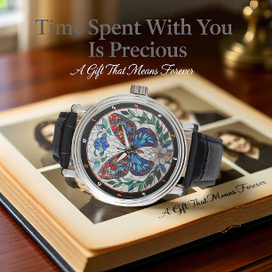 Timeless Bloom" - Stained Glass Butterfly Watch