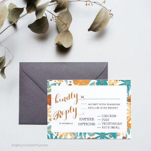 Timeless Blooms Colourful Vintage Wedding RSVP Card