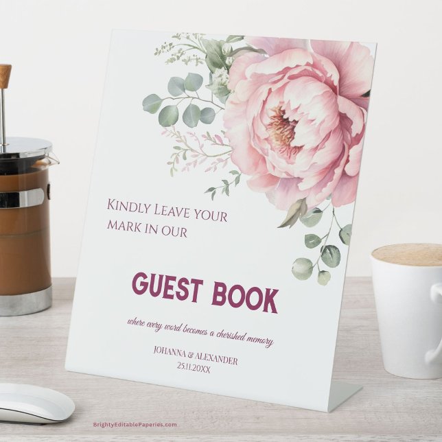 Timeless Blooms Elegant Wedding Guest Book Pedestal Sign (Timeless Blooms: Your love story in every signature. Elegant, unforgettable, forever cherished.)