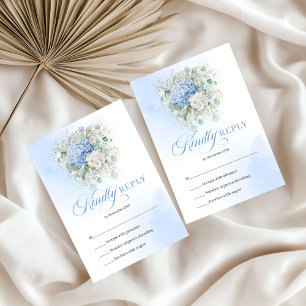 Timeless Blue Floral Gold Wedding RSVP Enclosure Card
