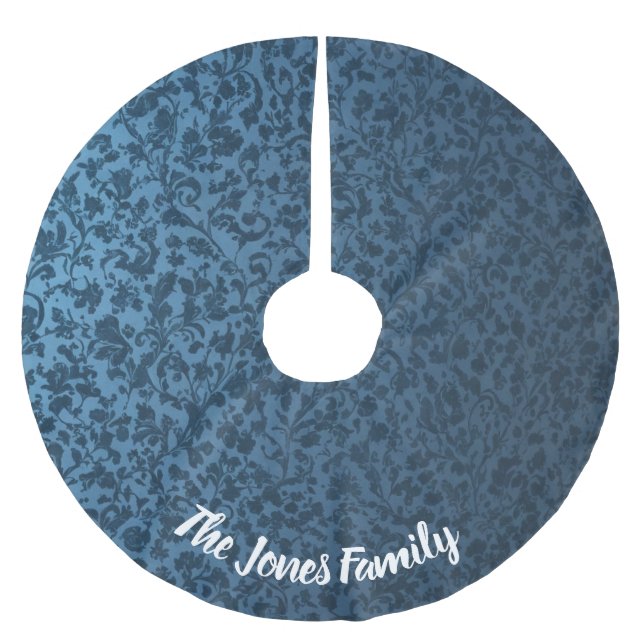 Timeless Blue Floral Victorian Design Christmas Brushed Polyester Tree Skirt (Front)