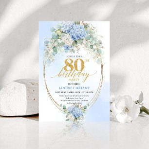 Timeless Blue Flowers 80th Birthday Celebration  Invitation
