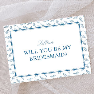 Timeless Blue Garden Elegant Bridesmaid Proposal Card