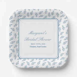 Timeless Blue Garden Elegant Classic Bridal Shower Paper Plate