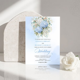 Timeless Blue Hydrangea Gold Floral Wedding Invite