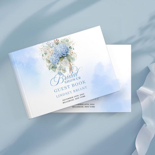 Timeless blue hydrangeas gold frame bridal shower  guest book (Timeless blue hydrangeas gold frame bridal shower guest book

)
