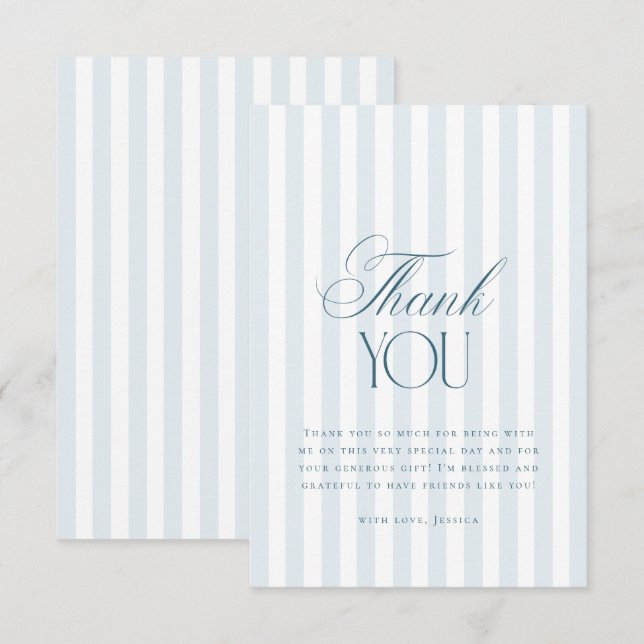 Timeless Blue Stripes Bridal Shower Thank You Card (Front/Back)