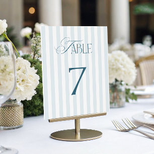 Timeless Blue Stripes Wedding Table Number 7 Sign