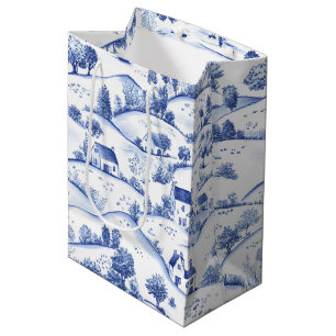 Timeless Blue Toile Pastoral French Landscape Medium Gift Bag