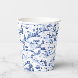 Timeless Blue Toile Pastoral French Landscape Paper Cups