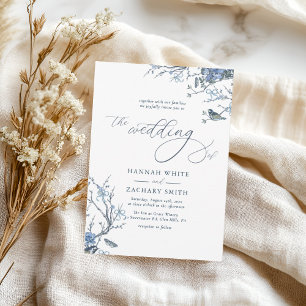 Timeless Blue Vintage Floral Wedding Invitation