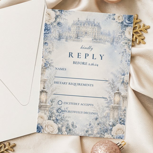 Timeless Blue Winter Wedding RSVP Card (Creator Uploaded)