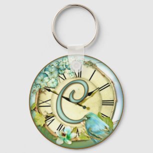 timeless bluebird whimsy initial letter C Key Ring
