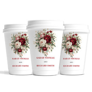 Timeless Blush Burgundy Floral Wedding Cups
