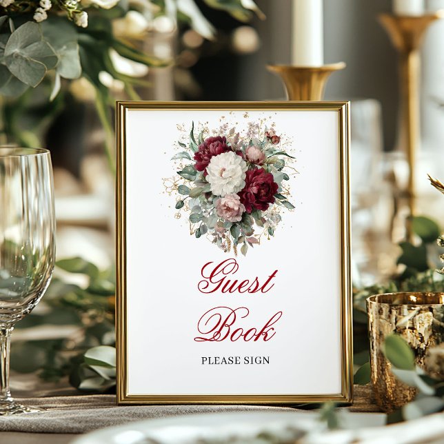 Timeless Blush Burgundy Gold Guest Book Sign (Timeless Blush Burgundy Guest Book Sign)