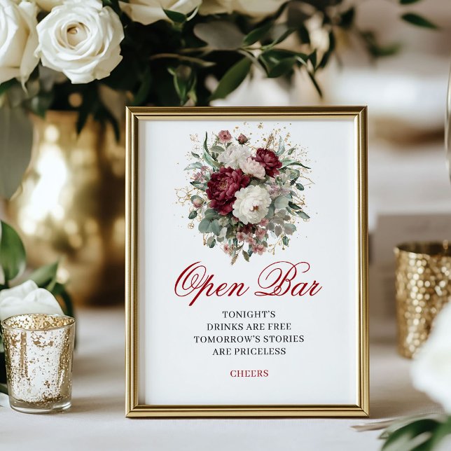 Timeless Blush Burgundy Open Bar Wedding Sign (Timeless Blush Burgundy Open Bar Wedding)