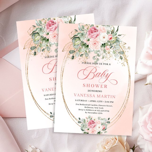 Timeless Blush Floral Gold Girl Baby Shower Invite (Timeless Blush Floral Gold Girl Baby Shower Invite)