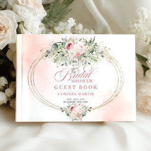 Timeless Blush Rose Greenery Gold Bridal Guestbook
