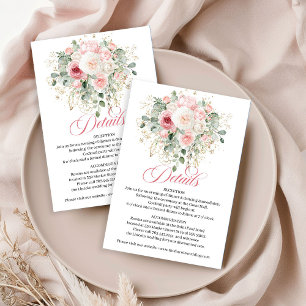 Timeless Blush Roses Gold Wedding Details Card