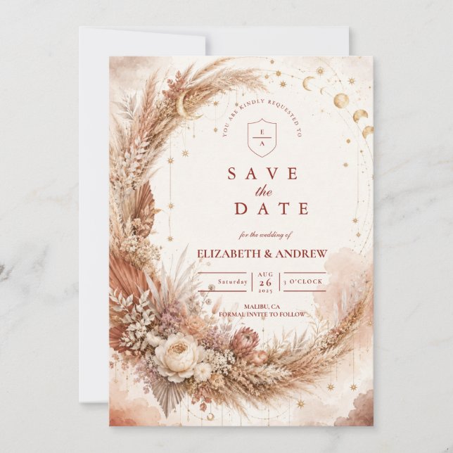 Timeless Boho Celestial Wedding Save The Date (Front)