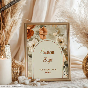 Timeless Boho Copper Beige Olive Floral Custom Poster