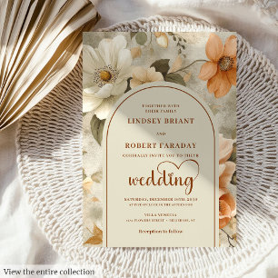 Timeless Boho Copper Ivory Sage Floral Wedding  Invitation